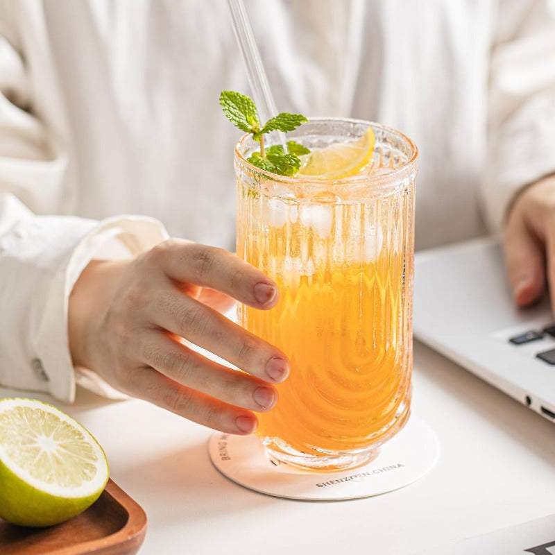 Vintage Glassware Arch Design Glass cups Set of 4 Fashioned Ripple Glassware Highball Glass Classic Transparent Cocktail Glasses for Bar Beverages Ice Coffee Juice Water 4pcs-L