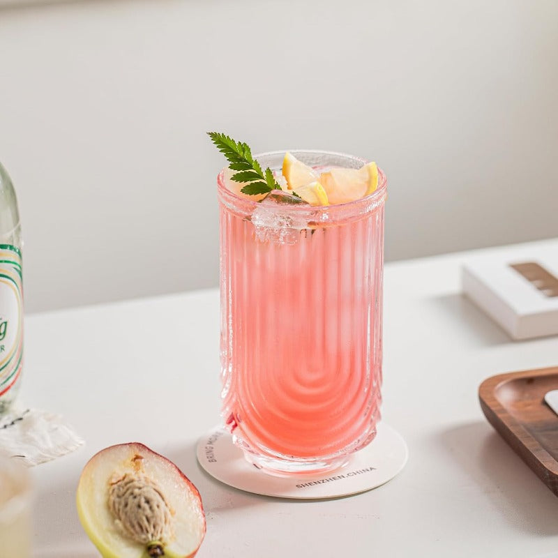 Vintage Glassware Arch Design Glass cups Set of 4 Fashioned Ripple Glassware Highball Glass Classic Transparent Cocktail Glasses for Bar Beverages Ice Coffee Juice Water 4pcs-L