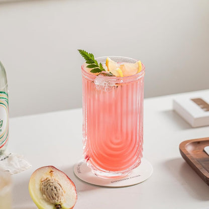 Vintage Glassware Arch Design Glass cups Set of 4 Fashioned Ripple Glassware Highball Glass Classic Transparent Cocktail Glasses for Bar Beverages Ice Coffee Juice Water 4pcs-L