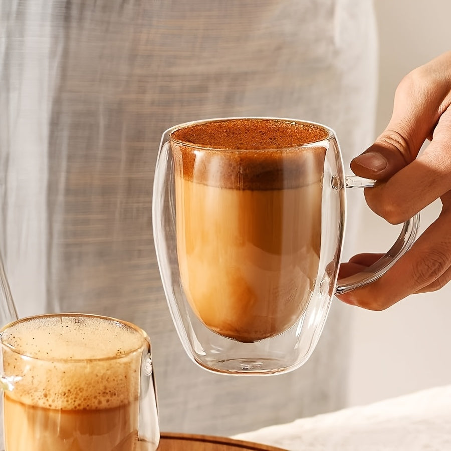 Glass Coffee Mugs 350ml, 12oz Clear Glass Coffee Cups With Handles - Set Of 2 Double Wall Insulated Coffee Mug Tea Latte Espresso Cups