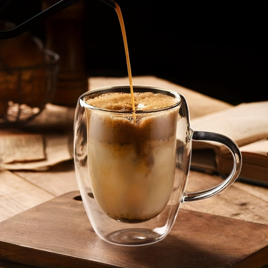 Glass Coffee Mugs 350ml, 12oz Clear Glass Coffee Cups With Handles - Set Of 2 Double Wall Insulated Coffee Mug Tea Latte Espresso Cups