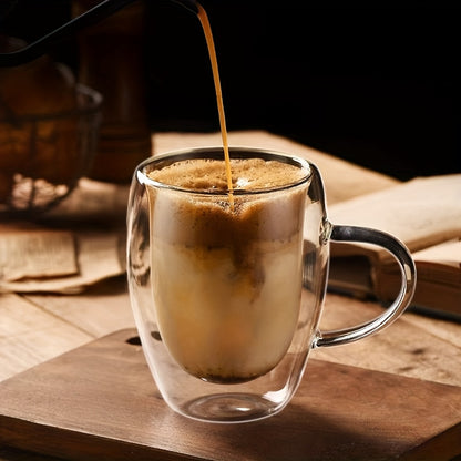 Glass Coffee Mugs 350ml, 12oz Clear Glass Coffee Cups With Handles - Set Of 2 Double Wall Insulated Coffee Mug Tea Latte Espresso Cups