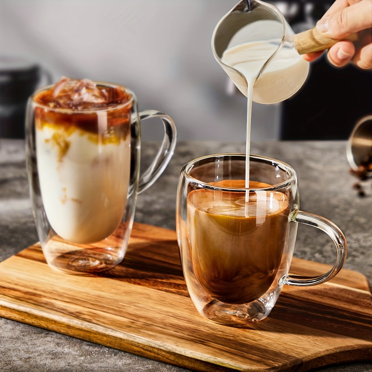 Glass Coffee Mugs 350ml, 12oz Clear Glass Coffee Cups With Handles - Set Of 2 Double Wall Insulated Coffee Mug Tea Latte Espresso Cups