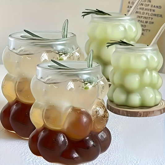 4, 350ml\u002F12oz Grape Patterned Glass Cups, Heat-resistant Borosilicate Glass Water Cups, Morning Coffee Cups, Drinking Cups, Summer And Winter Drinks - Christmas Gifts - Valentine'S Day Gifts