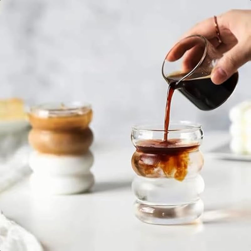 2pcs Drinking Glasses with Glass Straw 14oz Glassware SetCocktail Glasses Iced Coffee Glasses Beer Glasses Ideal for Water Soda Tea Gift with Cleaning Brushe