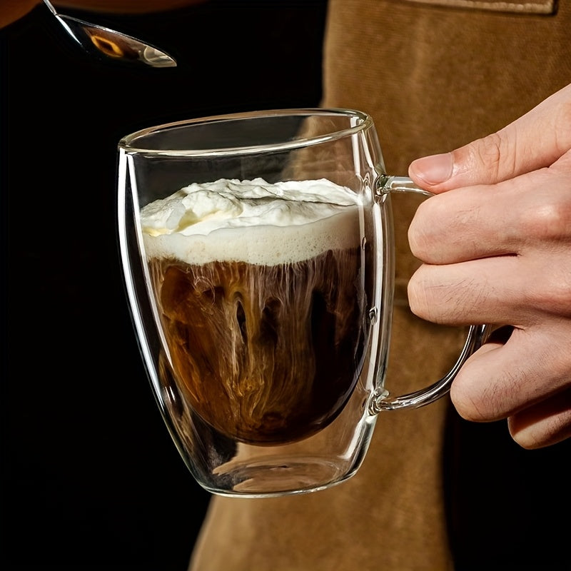 Glass Coffee Mugs 350ml, 12oz Clear Glass Coffee Cups With Handles - Set Of 2 Double Wall Insulated Coffee Mug Tea Latte Espresso Cups