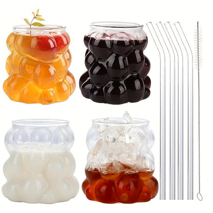 4, 350ml\u002F12oz Grape Patterned Glass Cups, Heat-resistant Borosilicate Glass Water Cups, Morning Coffee Cups, Drinking Cups, Summer And Winter Drinks - Christmas Gifts - Valentine'S Day Gifts