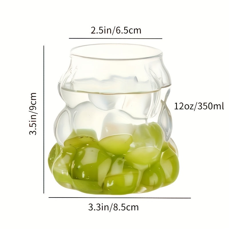4, 350ml\u002F12oz Grape Patterned Glass Cups, Heat-resistant Borosilicate Glass Water Cups, Morning Coffee Cups, Drinking Cups, Summer And Winter Drinks - Christmas Gifts - Valentine'S Day Gifts