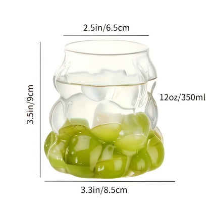 4, 350ml\u002F12oz Grape Patterned Glass Cups, Heat-resistant Borosilicate Glass Water Cups, Morning Coffee Cups, Drinking Cups, Summer And Winter Drinks - Christmas Gifts - Valentine'S Day Gifts