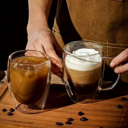 Glass Coffee Mugs 350ml, 12oz Clear Glass Coffee Cups With Handles - Set Of 2 Double Wall Insulated Coffee Mug Tea Latte Espresso Cups