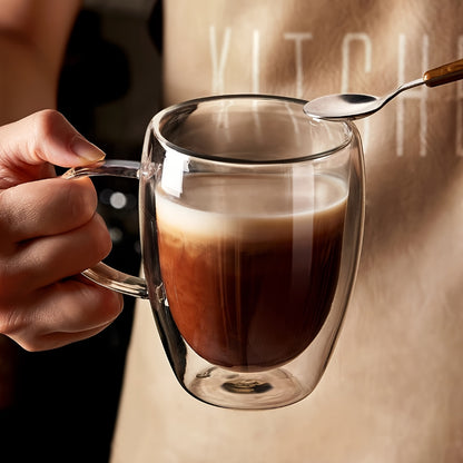 Glass Coffee Mugs 350ml, 12oz Clear Glass Coffee Cups With Handles - Set Of 2 Double Wall Insulated Coffee Mug Tea Latte Espresso Cups