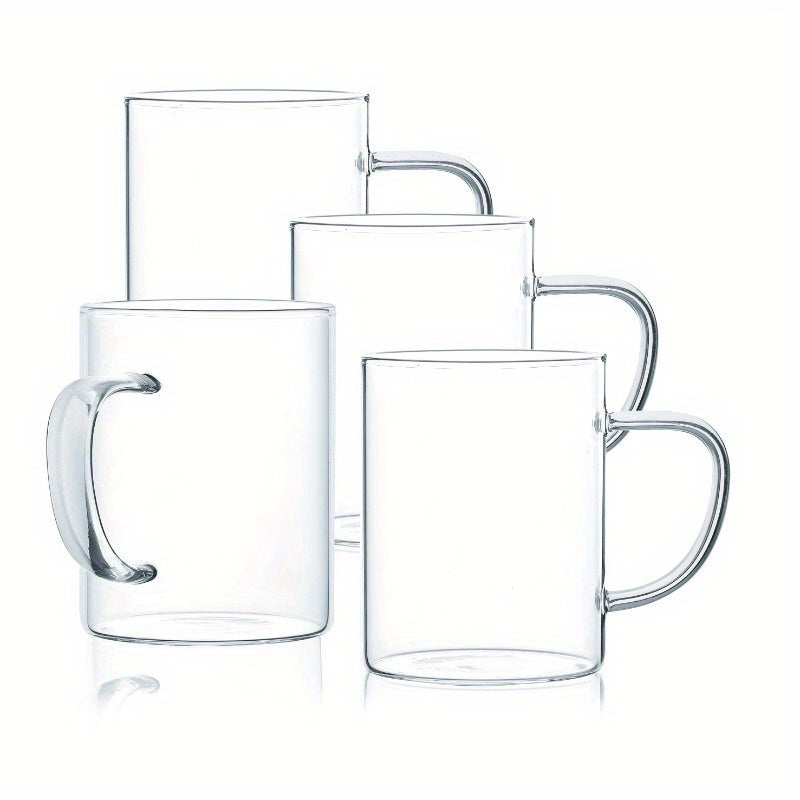 Glass Mug Set of Clear Cups for Cold and Hot Drinks 10.5oz.