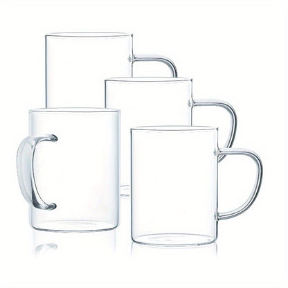 Glass Mug Set of Clear Cups for Cold and Hot Drinks 10.5oz.